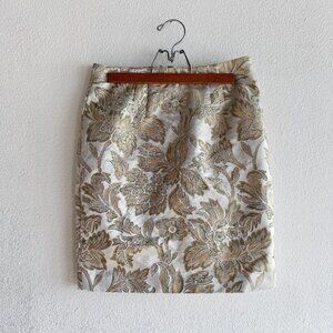 Brocade Mini Skirt With Floral Pattern Silky Green‎ and Cream Floral Skirt
